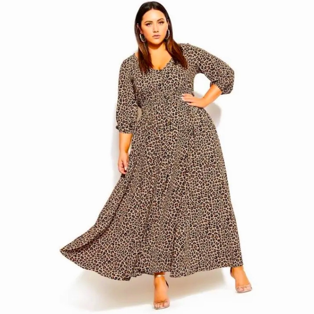City Chic Dresses | City Chic Cheetah Maxi Shirtdress Dress Smocked Waist